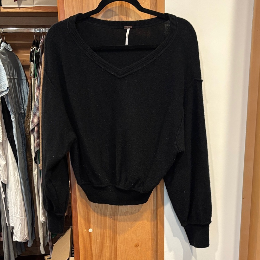 Free People Black V-Neck Sweater